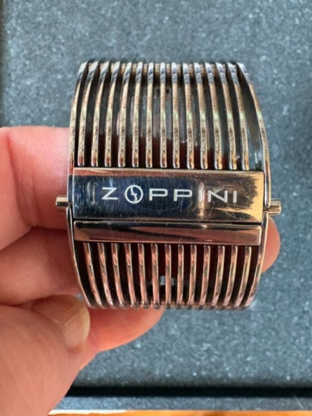 Gorgeous Bold Zoppini Stainless Steel Hinged Wide Cuff Bracelet Made in Italy